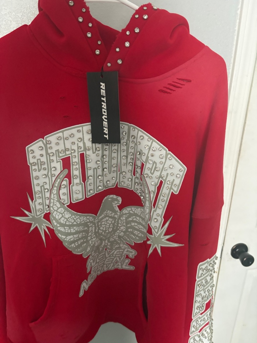 Trouve Red Studded Eagle Hoodie - Men's Jacket & Coat